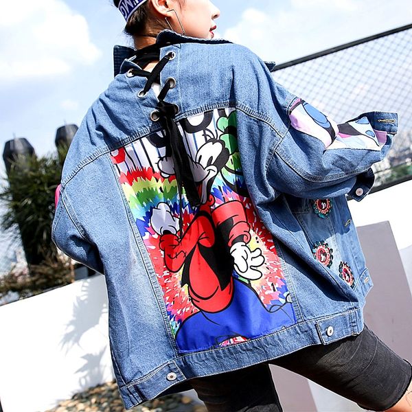 new denim coats bomber jacket women harajuku cartoon jacket coat sequined casual printing basic baseball jackets outwear cc035, Black;brown
new denim coats bomber jacket women harajuku cartoon jacket coat sequined casual printing basic baseball jackets outwear cc035, Black;brown