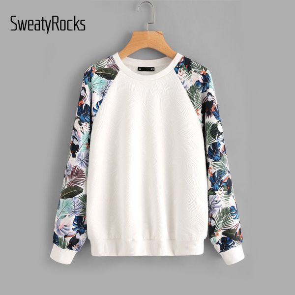 sweatyrocks tropical print raglan sleeve textured sweatshirt women patchwork crew neck long sleeve active pullovers sweatshirt, Black
sweatyrocks tropical print raglan sleeve textured sweatshirt women patchwork crew neck long sleeve active pullovers sweatshirt, Black