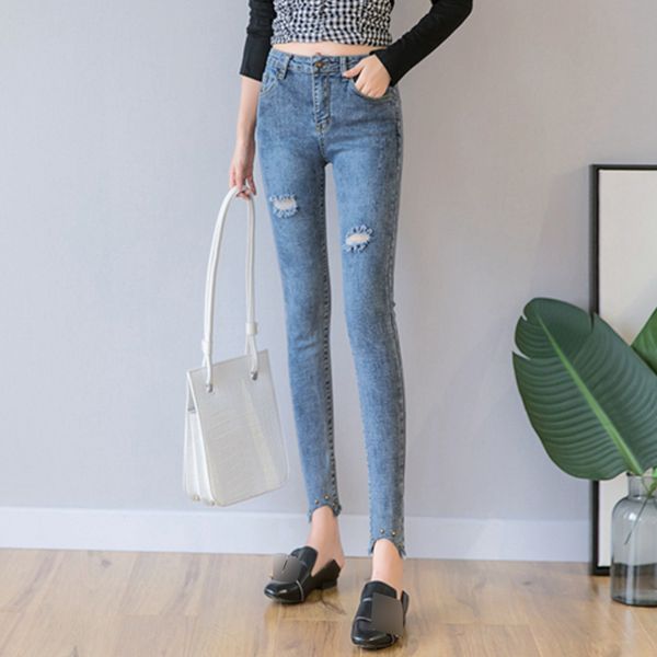 women skinny jeans korean version hole denim ankle length casual slim jeans female high waist denim pencil pants, Blue
women skinny jeans korean version hole denim ankle length casual slim jeans female high waist denim pencil pants, Blue