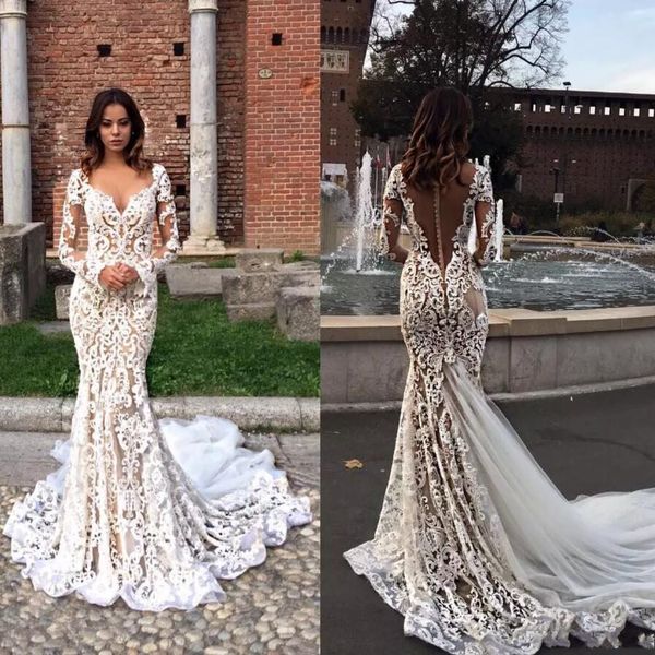 modest lace mermaid wedding dresses 2019 with long sleeves v-neck see through illusion backless bridal gowns sweep train, White
modest lace mermaid wedding dresses 2019 with long sleeves v-neck see through illusion backless bridal gowns sweep train, White