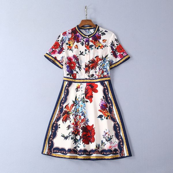 european and american women's clothing 2019 new summer fashionable vintage print dress with short sleeve stand-up collar, Black;gray
european and american women's clothing 2019 new summer fashionable vintage print dress with short sleeve stand-up collar, Black;gray