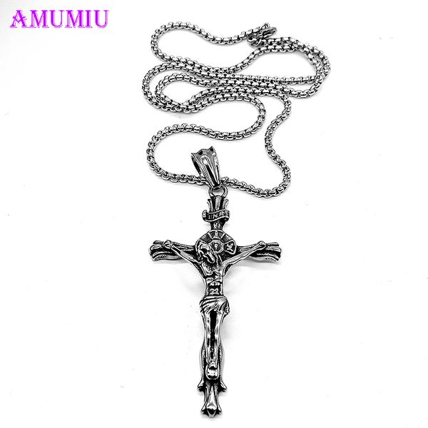 amumiu mens stainless steel silver cuban big jesus cross crucifix pendant necklace chain link male accessories p052, Black
amumiu mens stainless steel silver cuban big jesus cross crucifix pendant necklace chain link male accessories p052, Black