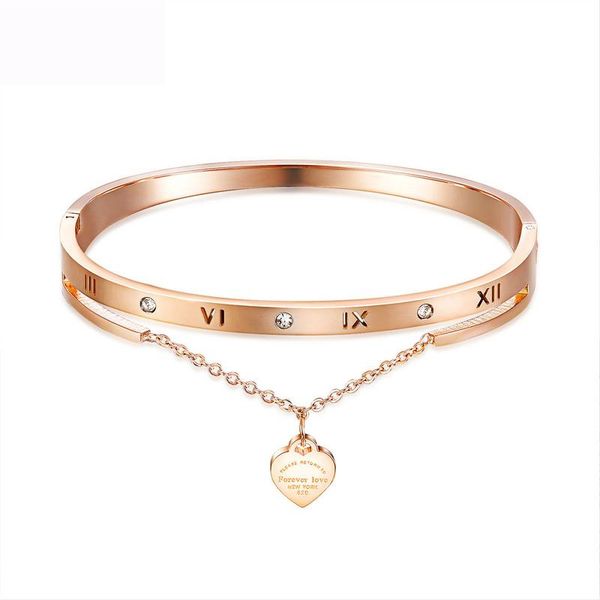 crystal titanium steel classics rome numerals bangle fashion jewelry rose gold bracelet peach heart concise wristlet jewel women, Black
crystal titanium steel classics rome numerals bangle fashion jewelry rose gold bracelet peach heart concise wristlet jewel women, Black