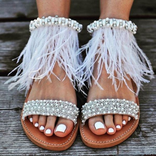 summer women wedding sandals rhinestone beach flat shoes ladies white feather open toe ankle strap gladiator sandals, Black
summer women wedding sandals rhinestone beach flat shoes ladies white feather open toe ankle strap gladiator sandals, Black