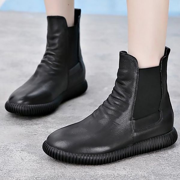 autumn women's shoes superstar elastic band comfy genuine leather ankle boots for women sturdy sole solid rubber boot, Black
autumn women's shoes superstar elastic band comfy genuine leather ankle boots for women sturdy sole solid rubber boot, Black