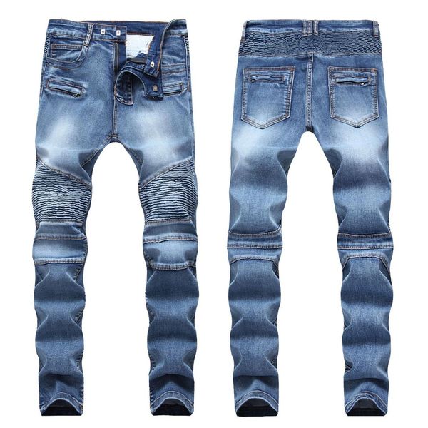 2019 designer men's biker jeans vintage washed motorcycle denim trousers pants straight plus size 28-40, Blue
2019 designer men's biker jeans vintage washed motorcycle denim trousers pants straight plus size 28-40, Blue