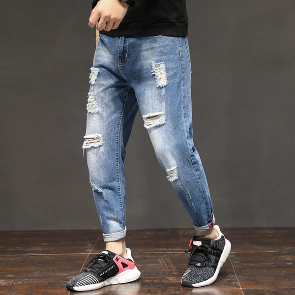 new arrival korean style ninth plus size pants fashion hole jeans for men pants, Blue
new arrival korean style ninth plus size pants fashion hole jeans for men pants, Blue