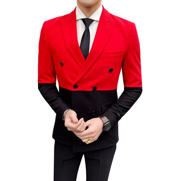 stitching double-breasted men's suit suit hit color british style banquet urban trend fashion lapel wedding blazer, White;black
stitching double-breasted men's suit suit hit color british style banquet urban trend fashion lapel wedding blazer, White;black