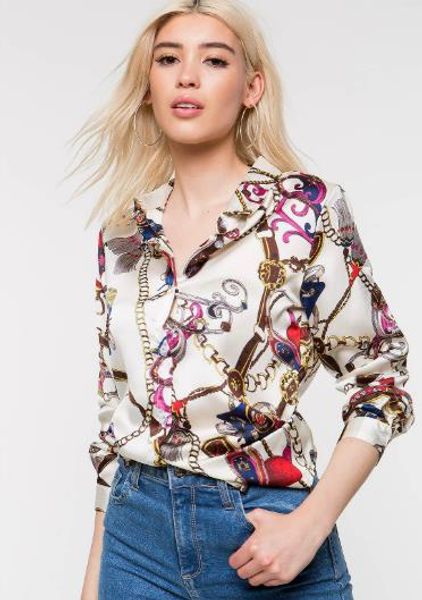 womens designer printed shirts casual single breast blouses fashion luxury long sleeve shirts women, White
womens designer printed shirts casual single breast blouses fashion luxury long sleeve shirts women, White