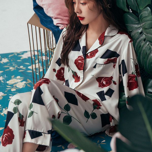 pyjamas set women autumn rose home clothes sleepwear set pyjama femme lingerie stitch nightwear suit satin pajamas, Black;red
pyjamas set women autumn rose home clothes sleepwear set pyjama femme lingerie stitch nightwear suit satin pajamas, Black;red