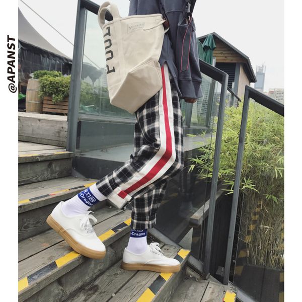 2019 summer new korean version of the tide male college wind comfortable loose couple plaid high-grade cotton casual trousers, Black
2019 summer new korean version of the tide male college wind comfortable loose couple plaid high-grade cotton casual trousers, Black