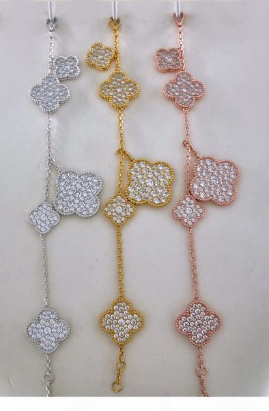 newcome europe america fashion lady women brass large small five motifs full diamond four leaf flower 18k gold tassels chain bracelets, Black 
newcome europe america fashion lady women brass large small five motifs full diamond four leaf flower 18k gold tassels chain bracelets, Black