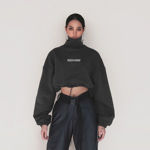 women designer turtleneck hip hop style loose short fleece long sleeve drawstring sweater fashion women clothes, Black
women designer turtleneck hip hop style loose short fleece long sleeve drawstring sweater fashion women clothes, Black