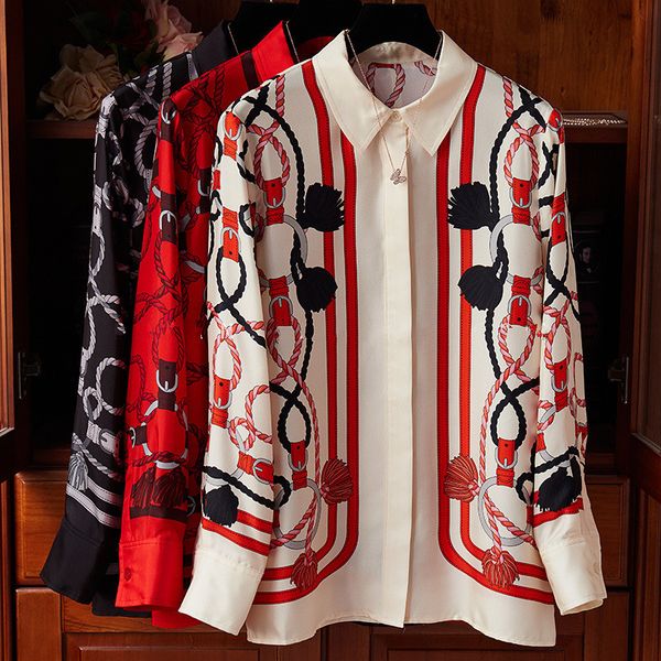 2020 spring autumn new designer women's elegant long sleeves shirts chic retro print shirt c152, White
2020 spring autumn new designer women's elegant long sleeves shirts chic retro print shirt c152, White