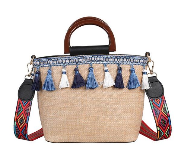 2020 new beach straw bag ethnic style ribbon tassel beach bag stitching contrast color female bag/ selling
2020 new beach straw bag ethnic style ribbon tassel beach bag stitching contrast color female bag/ selling