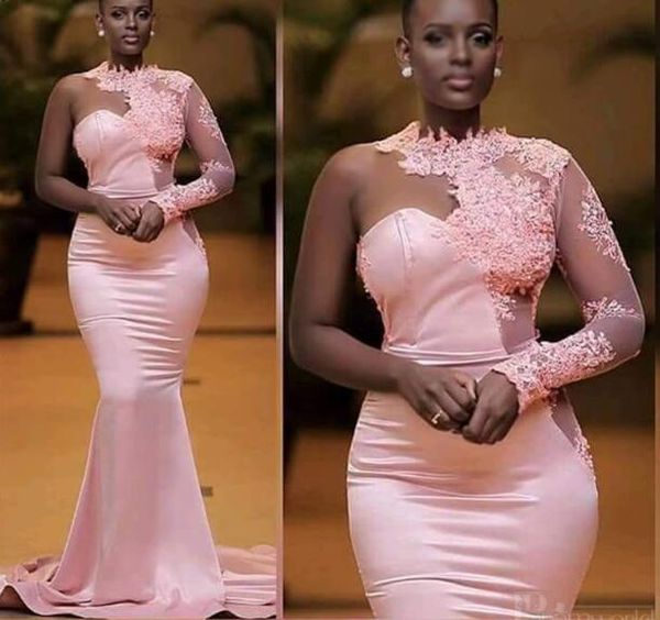 pink mermaid evening dresses one shoulder appliques lace dubai saudi arabic long sleeves evening gown prom dress, Black
pink mermaid evening dresses one shoulder appliques lace dubai saudi arabic long sleeves evening gown prom dress, Black