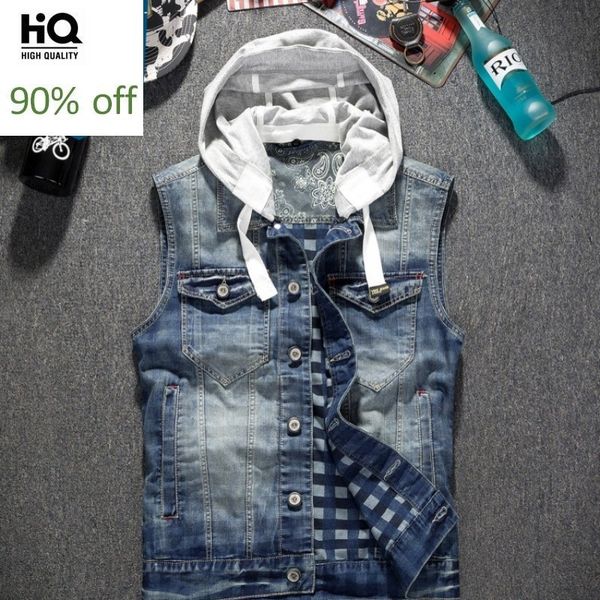 men hooded detachable denim vest college vintage sleeveless jacket male teenager slim fit casual blue biker waistcoat s-3xl, Black;white
men hooded detachable denim vest college vintage sleeveless jacket male teenager slim fit casual blue biker waistcoat s-3xl, Black;white