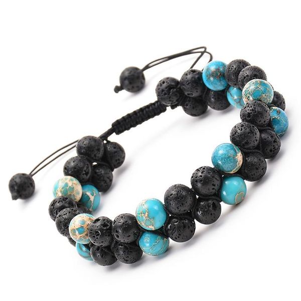 lava rock emperor stone braided rope beads bracelet essential oil diffuser natural stone adjustable double row couple bracelets, Black 
lava rock emperor stone braided rope beads bracelet essential oil diffuser natural stone adjustable double row couple bracelets, Black