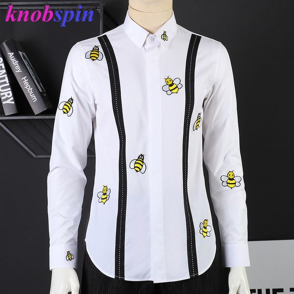 high-end men's shirt bees embroidery long sleeve ribbon stitching chemise social homme plus size pure cotton shirts, White;black
high-end men's shirt bees embroidery long sleeve ribbon stitching chemise social homme plus size pure cotton shirts, White;black