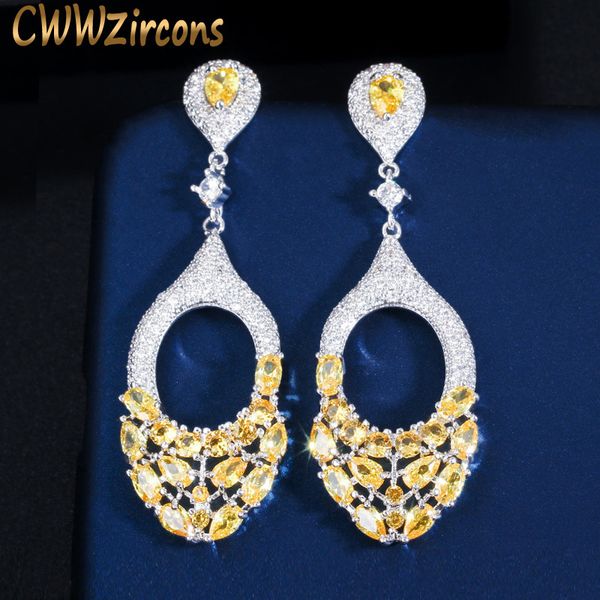 cwwzircons gorgeous big long drop yellow cz stone bride wedding earrings for women party jewelry accessories cz597, Silver 
cwwzircons gorgeous big long drop yellow cz stone bride wedding earrings for women party jewelry accessories cz597, Silver