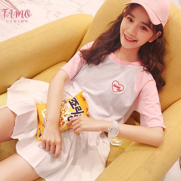 2017 summer soft letter heart embroidered patchwork cute college wind short sleeve female t shirts, White
2017 summer soft letter heart embroidered patchwork cute college wind short sleeve female t shirts, White
