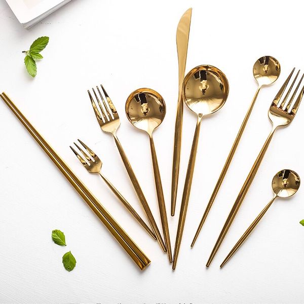 mirror gold cutlery set 304 stainless steel silverware tableware set service bright chopstick forks knives spoons dinner set
mirror gold cutlery set 304 stainless steel silverware tableware set service bright chopstick forks knives spoons dinner set