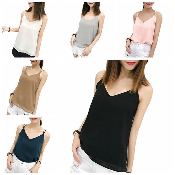 women summer casual sleeveless shirt solid color loose tunic crisscross basic chiffon v-neck camisole, White
women summer casual sleeveless shirt solid color loose tunic crisscross basic chiffon v-neck camisole, White