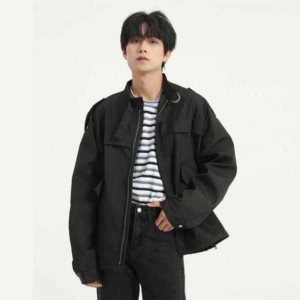 men stand collar casual jacket overcoat male retro fashion spring autumn streetwear hip hop loose coat outerwear, Black;brown
men stand collar casual jacket overcoat male retro fashion spring autumn streetwear hip hop loose coat outerwear, Black;brown