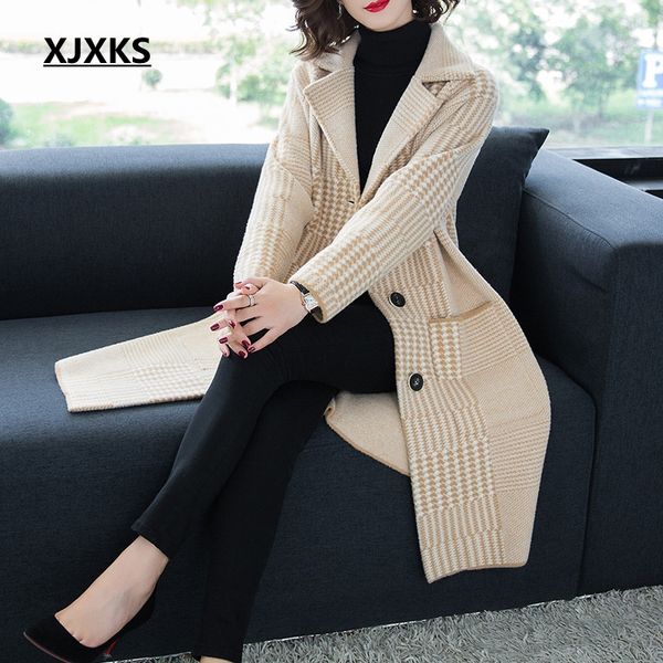 xjxks warm loose winter clothes women wool coat small plaid turn-down collar comfortable button brand design women coats, Black
xjxks warm loose winter clothes women wool coat small plaid turn-down collar comfortable button brand design women coats, Black