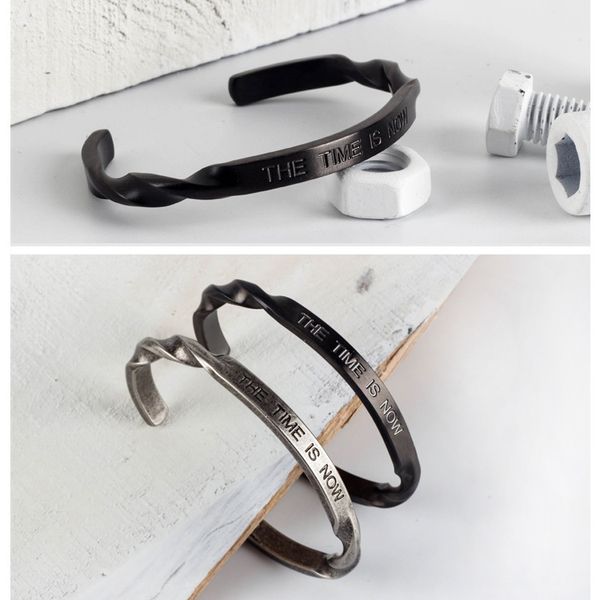 two color european and american bangle fashion bracelet men's simple couple jewelry "the time is now" titanium steel bracelet, Black
two color european and american bangle fashion bracelet men's simple couple jewelry "the time is now" titanium steel bracelet, Black