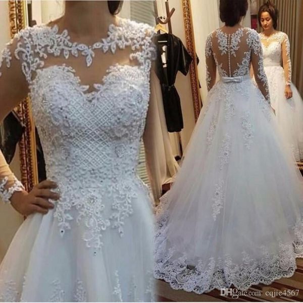 2018 new see through wedding dresses vestido de noiva merry boat neck pearls lace custom made china spring bridal gowns, White
2018 new see through wedding dresses vestido de noiva merry boat neck pearls lace custom made china spring bridal gowns, White