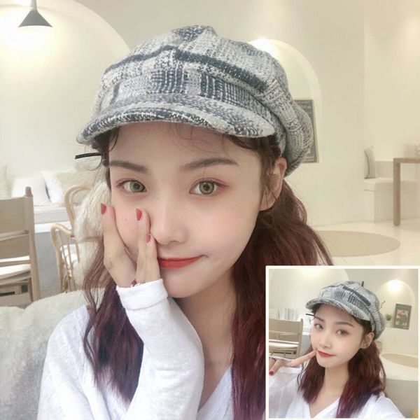 2019 new vogue women woolen plaid newsboy caps lady girls winter autumn adjustable vintage retro old fashion newsboy hats korean, Blue;gray 
2019 new vogue women woolen plaid newsboy caps lady girls winter autumn adjustable vintage retro old fashion newsboy hats korean, Blue;gray
