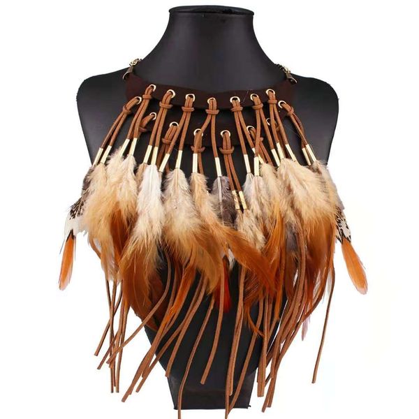 feathers tassel pendant necklaces women girl double-deck leather choker bohemian ethnic style jewelry aboriginal stage decoration accessory, Silver
feathers tassel pendant necklaces women girl double-deck leather choker bohemian ethnic style jewelry aboriginal stage decoration accessory, Silver