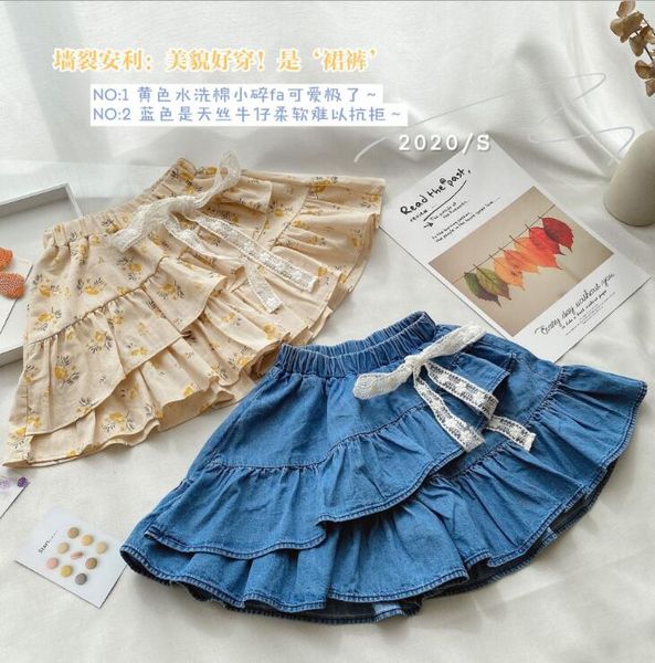 2020 new girls denim ruffles skirt fashion summer girls skirts 1-6t qh51