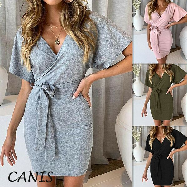 dress women 2019 vestidos short sleeve mini dress belt v-neck summer solid beach sundress casual hoilday, Black;gray
dress women 2019 vestidos short sleeve mini dress belt v-neck summer solid beach sundress casual hoilday, Black;gray