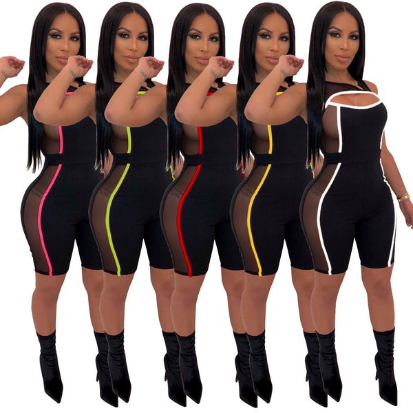 women high waist summer jumpsuits rompers mesh sleeveless cutout crew neck splicing skinny leg playsuits tracksuits, Black;white
women high waist summer jumpsuits rompers mesh sleeveless cutout crew neck splicing skinny leg playsuits tracksuits, Black;white