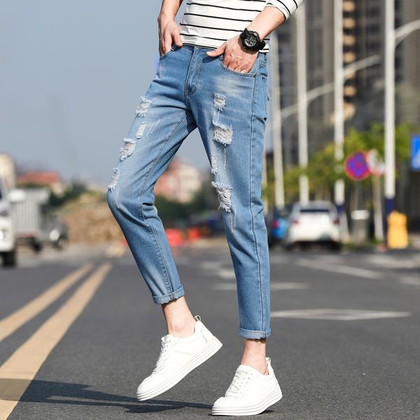 2019 summer autumn jeans men thin section of hole jeans male brand slim feet casual male pants streetwear men's, Blue
2019 summer autumn jeans men thin section of hole jeans male brand slim feet casual male pants streetwear men's, Blue
