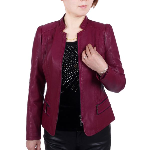 spring autumn 6xl leather jackets women's new fashion plus size stand-up collar zip-up jacket female long sleeve faux leather co, Black 
spring autumn 6xl leather jackets women's new fashion plus size stand-up collar zip-up jacket female long sleeve faux leather co, Black