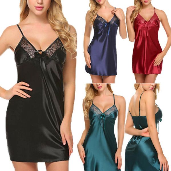 new summer satin sleepwear womens bow lace nightdress night gowns erotic lingerie lace v-neck night dress underwear, Black;white
new summer satin sleepwear womens bow lace nightdress night gowns erotic lingerie lace v-neck night dress underwear, Black;white