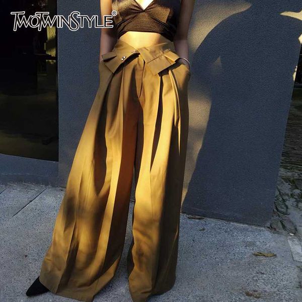 twotwinstyle elegant loose women full length pants high waist tunic patchwork ruffles pleated wide leg pant for female clothing, Black;white
twotwinstyle elegant loose women full length pants high waist tunic patchwork ruffles pleated wide leg pant for female clothing, Black;white