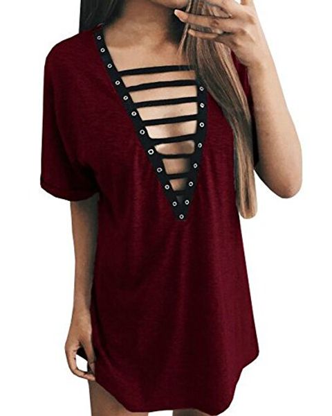 geckatte women's v neck lace up dress short sleeve mini t shirt club dresses top, Black;gray
geckatte women's v neck lace up dress short sleeve mini t shirt club dresses top, Black;gray