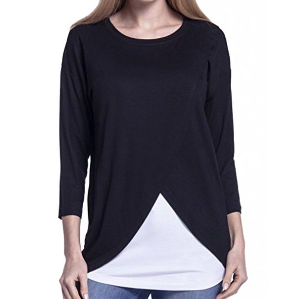 women's maternity nursing wrap 3/4 sleeves double layer blouse t shirt10.24, White