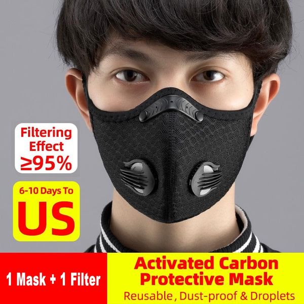 

US Stock Adjustable Cycling Mask With PM2.5 Filter Activated Carbon Anti-Pollution Dust For Outdoor Sport Running Training Road Bike Mask