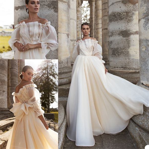 2020 chiffon wedding dresses bateau long sleeves bridal gown beaded ruched sweep train custom made robes de mariée, White
2020 chiffon wedding dresses bateau long sleeves bridal gown beaded ruched sweep train custom made robes de mariée, White