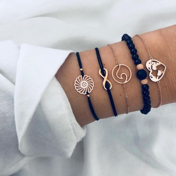 european and american new lucky number 8 bracelet set 5 piece set creative hollow love map bracelet wholesale, Black
european and american new lucky number 8 bracelet set 5 piece set creative hollow love map bracelet wholesale, Black