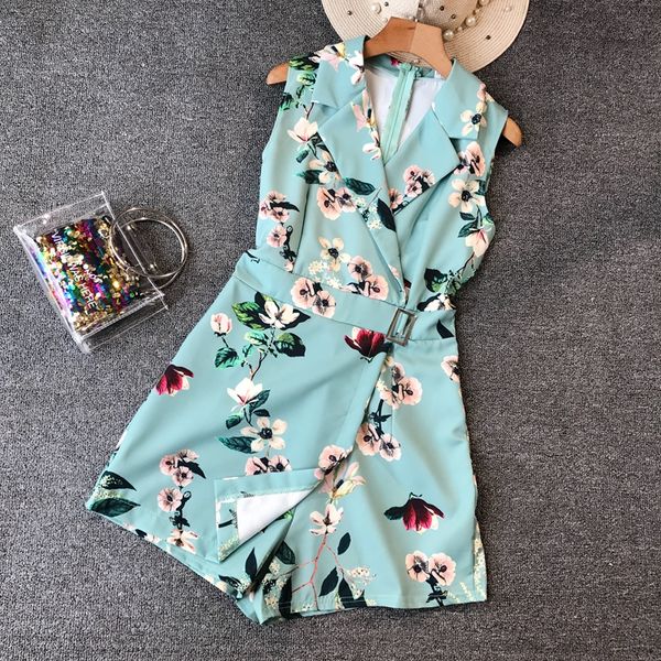 sleeveless belt blazer playsuit overalls summer women floral print jumpsuit romper, Black;white
sleeveless belt blazer playsuit overalls summer women floral print jumpsuit romper, Black;white
