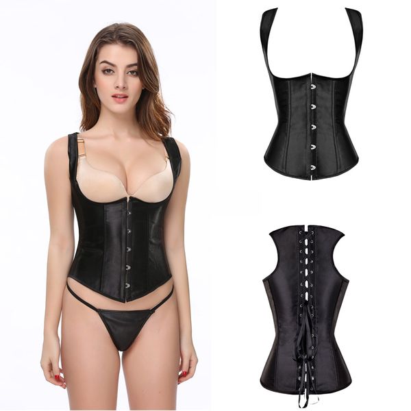 black satin women's shoulder straps waist cinchers body shapers waist trainers underbust gothic spiral steel boned vest waist training, Black;white
black satin women's shoulder straps waist cinchers body shapers waist trainers underbust gothic spiral steel boned vest waist training, Black;white