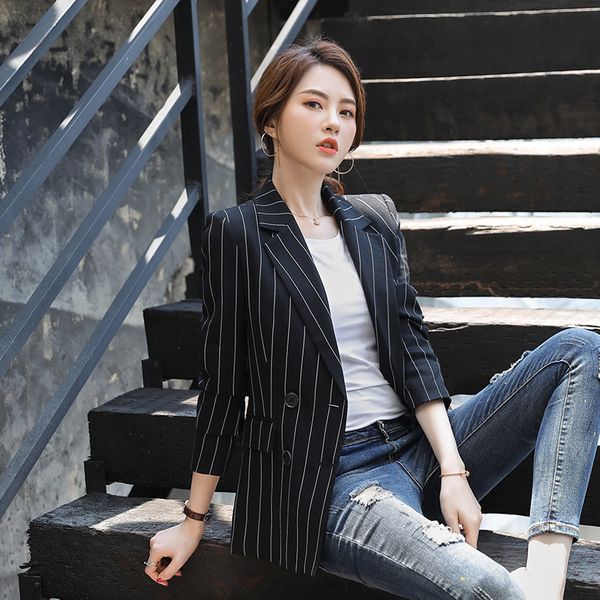 chic style black and white notch collar striped textured blazer female spring high street long sleeve casual suits for women, White;black
chic style black and white notch collar striped textured blazer female spring high street long sleeve casual suits for women, White;black