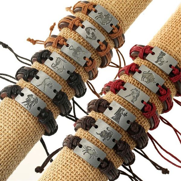 12 constellations charm bracelet bangles with multicolor cowhide genuine leather rope fits original brand jewelry for women men special gift, Golden;silver
12 constellations charm bracelet bangles with multicolor cowhide genuine leather rope fits original brand jewelry for women men special gift, Golden;silver