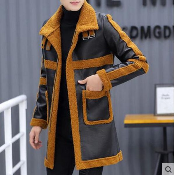 2019 new men's leather jacket slim korean version of the beautiful new thickening winter fur a jacket, Black
2019 new men's leather jacket slim korean version of the beautiful new thickening winter fur a jacket, Black